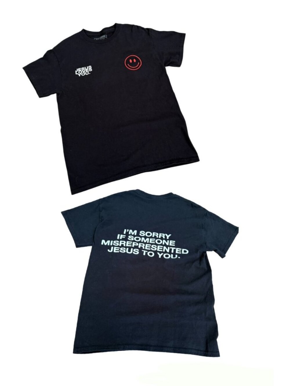 Jesus Loves You Sorry if Someone Misrepresented Medium Black T Shirt Double Side